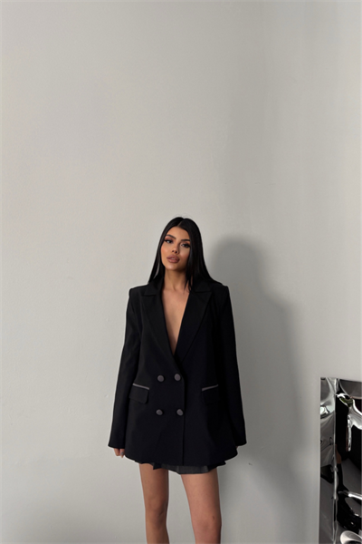 TASARIM CEKET KAPLAMA DÜĞMELİ - Siyah