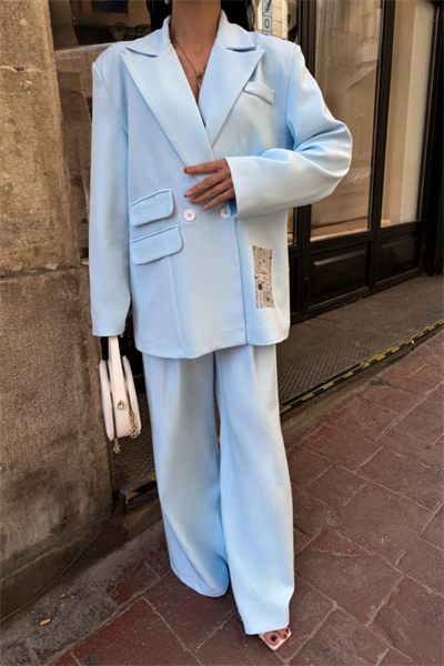 TASARIM ETİKET DETAYLI CEKET - PANTOLON TAKIM - Bebe Mavi