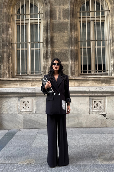 TASARIM ETİKET DETAYLI CEKET - PANTOLON TAKIM - Siyah