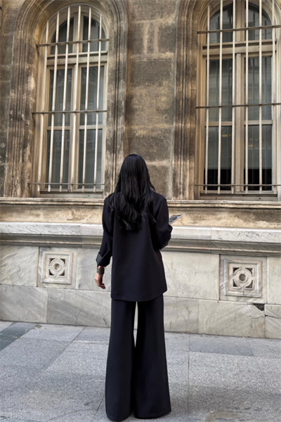 TASARIM ETİKET DETAYLI CEKET - PANTOLON TAKIM - Siyah