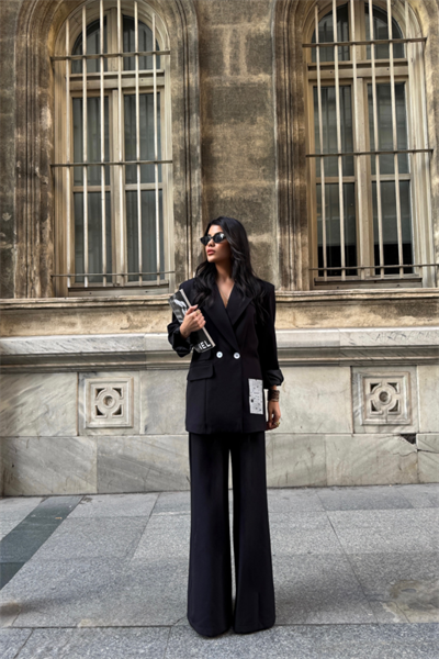 TASARIM ETİKET DETAYLI CEKET - PANTOLON TAKIM - Siyah