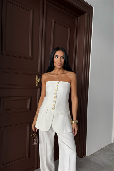 TASARIM GOLD DÜĞMELİ STRABLEZYELEK - Beyaz