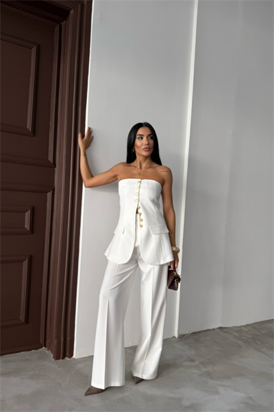 TASARIM GOLD DÜĞMELİ STRABLEZYELEK - Beyaz