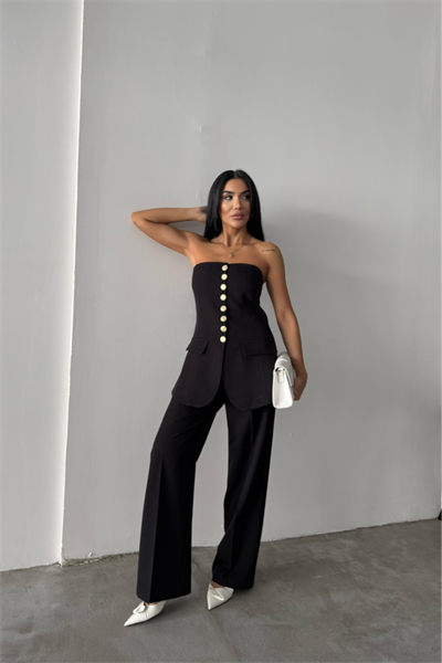 TASARIM GOLD DÜĞMELİ STRABLEZYELEK - Siyah