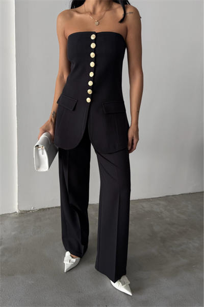 TASARIM GOLD DÜĞMELİ STRABLEZYELEK - Siyah