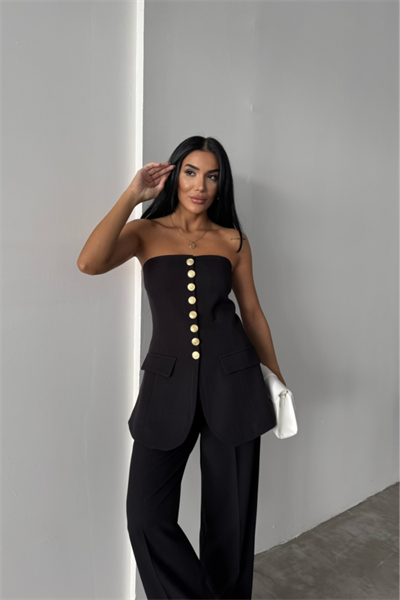 TASARIM GOLD DÜĞMELİ STRABLEZYELEK - Siyah