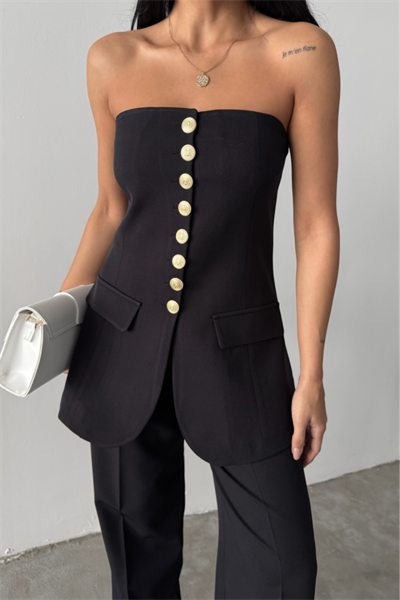 TASARIM GOLD DÜĞMELİ STRABLEZYELEK - Siyah