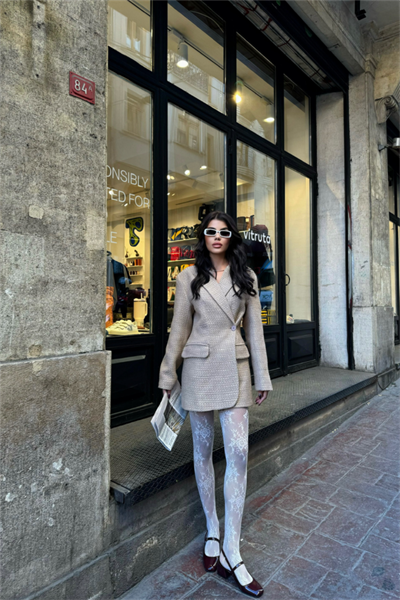 TEK DÜĞME CEKET ŞANEL KUMAŞ - Bej