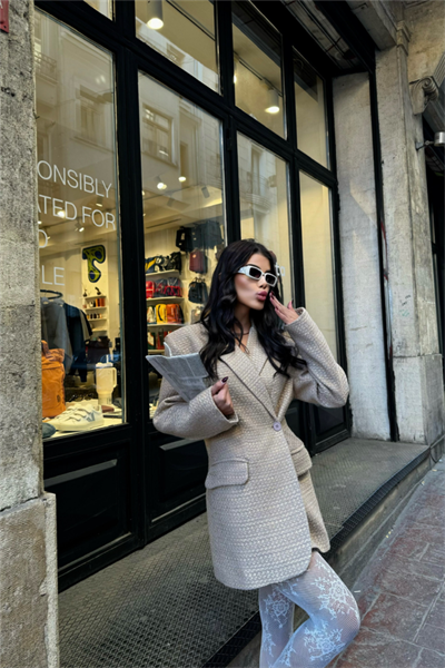 TEK DÜĞME CEKET ŞANEL KUMAŞ - Bej