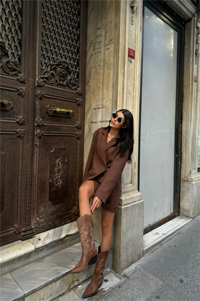 TEK DÜĞME CEKET ŞANEL KUMAŞ - Kahverengi