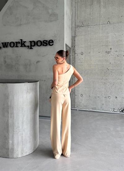 TEK KOL YELEK - PANTOLON TAKIM ATLAS - Bej