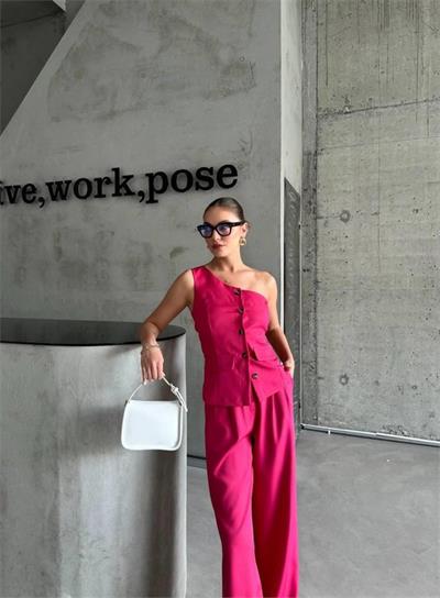 TEK KOL YELEK - PANTOLON TAKIM ATLAS - Fuşya