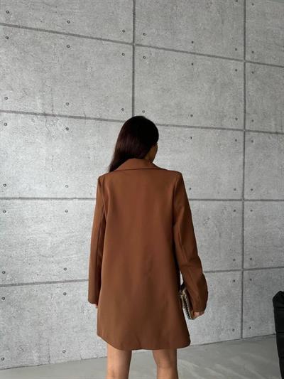 TEK TARAFI VARAK CEKET - KISA ELBİSE TAKIM - Kahverengi