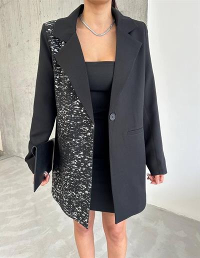 TEK TARAFI VARAK CEKET - KISA ELBİSE TAKIM - Siyah