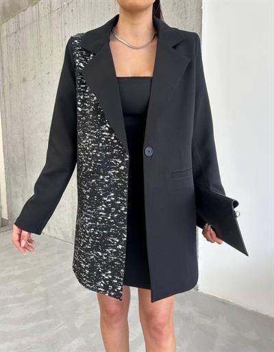 TEK TARAFI VARAK CEKET - KISA ELBİSE TAKIM - Siyah