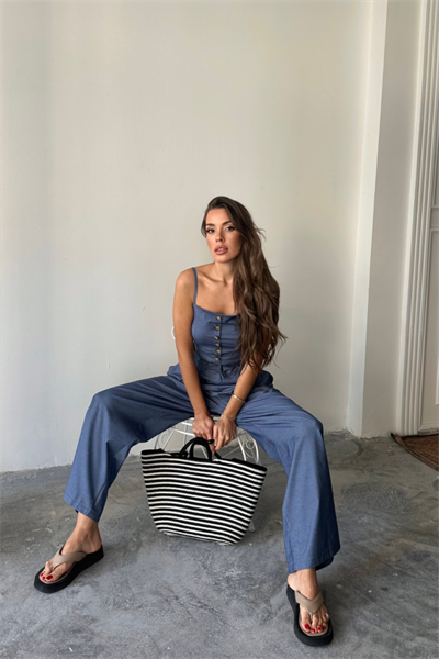 TENCEL CROP ASKILI BLUZ - ŞALVAR PANTOLON TK - İndigo