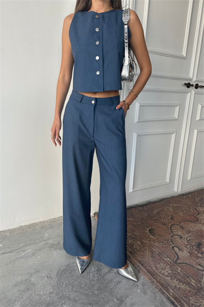 TENCEL KOLSUZ GÖMLEK - PANTOLON TAKIM - İndigo