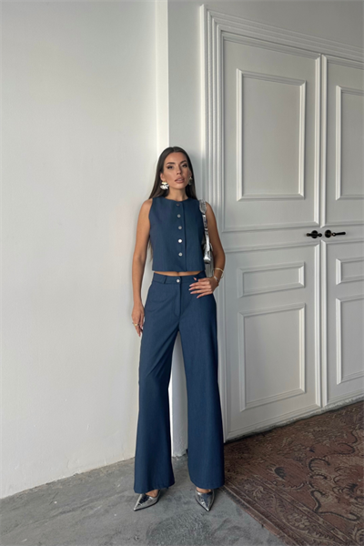 TENCEL KOLSUZ GÖMLEK - PANTOLON TAKIM - İndigo