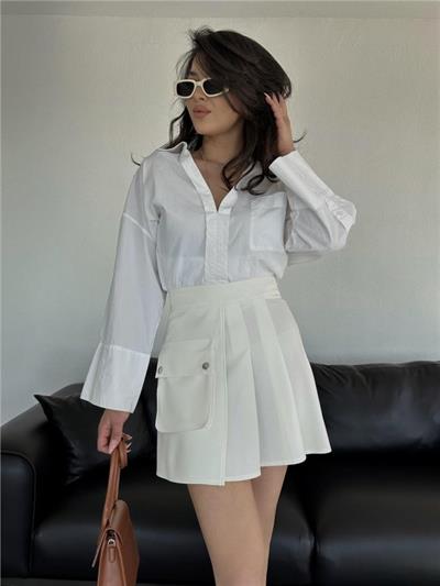 TENİS ETEK BÜYÜK CEP DETAYLI - Beyaz