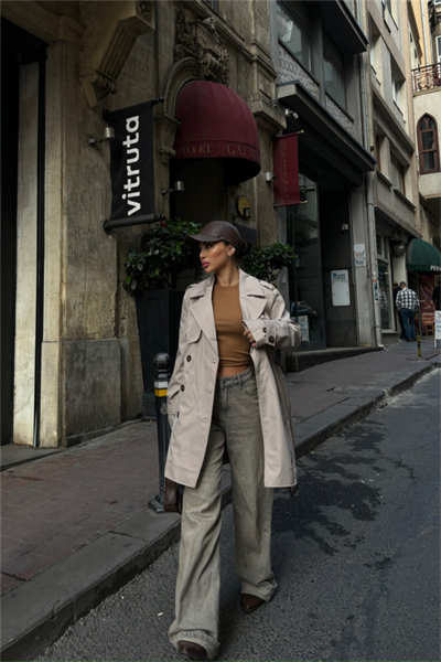 TRENCH KISA ŞANEL BOY - Taş