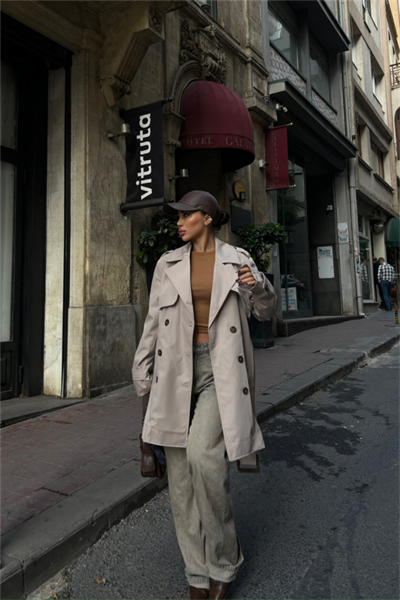 TRENCH KISA ŞANEL BOY - Taş