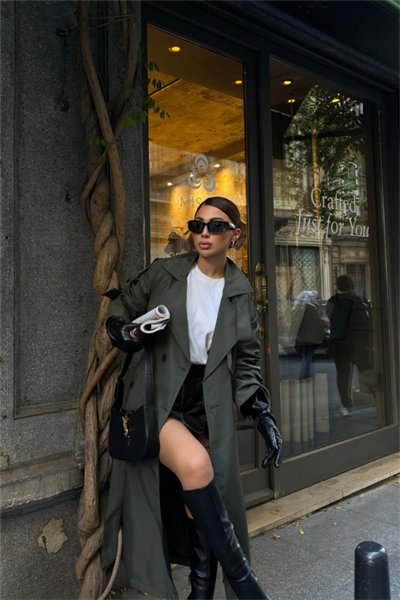 TRENCH YANDAN YIRTMAÇ DETAYLI - Haki