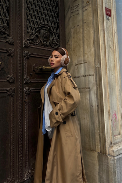 TRENCH YANDAN YIRTMAÇ DETAYLI - Kahverengi