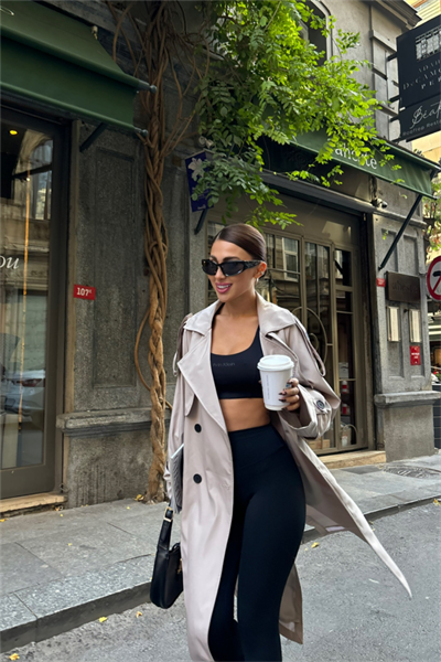 TRENCH YANDAN YIRTMAÇ DETAYLI - Taş