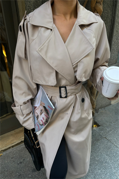 TRENCH YANDAN YIRTMAÇ DETAYLI - Taş