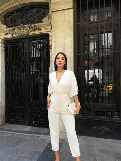 TULUM BEL LASTİK DETAYLI KETEN - Ham