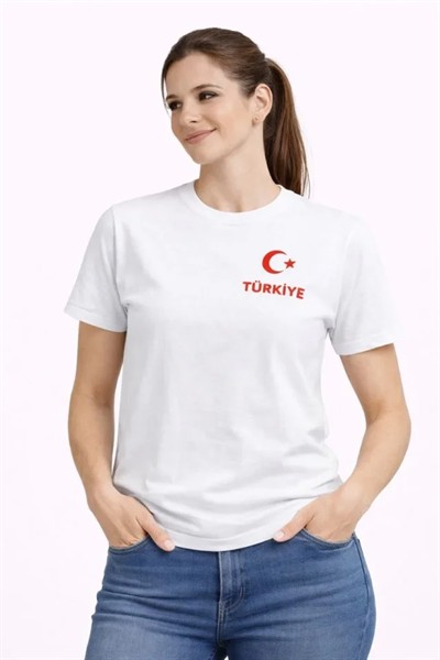TÜRKİYE Ay Yıldız Baskılı Taraftar Forma T-Shirt - Beyaz