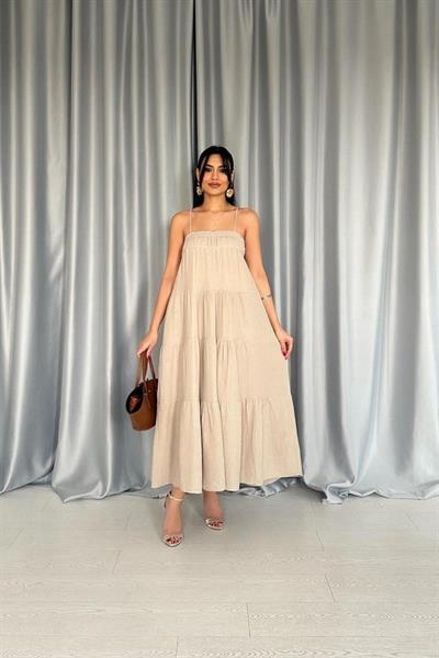 Taş Askılı Parçalı Müslin Elbise