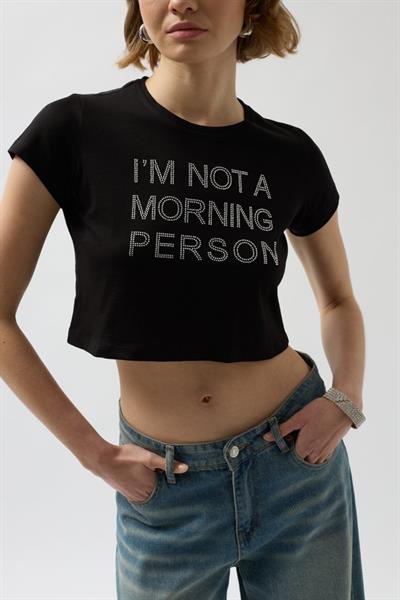 Taş Detay Crop T-Shirt