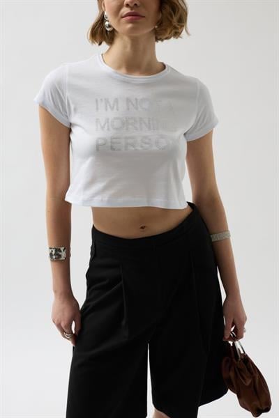 Taş Detay Crop T-Shirt