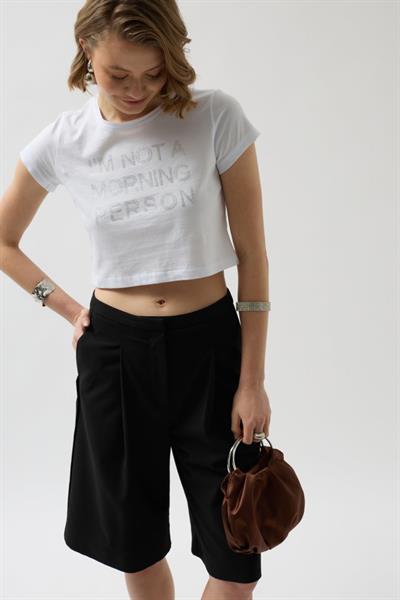 Taş Detay Crop T-Shirt