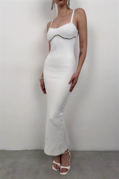 Taş Detay Dokulu Elbise