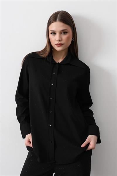 Taş Detaylı Gömlek - Siyah