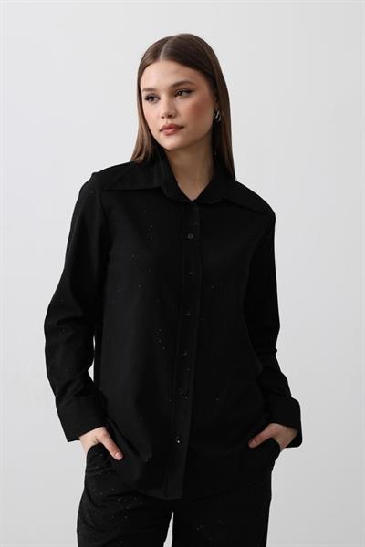 Taş Detaylı Gömlek - Siyah