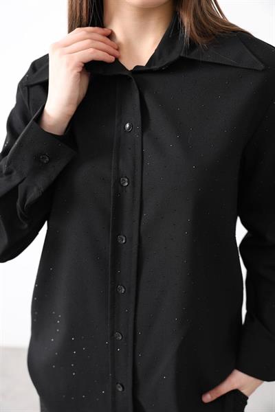 Taş Detaylı Gömlek - Siyah