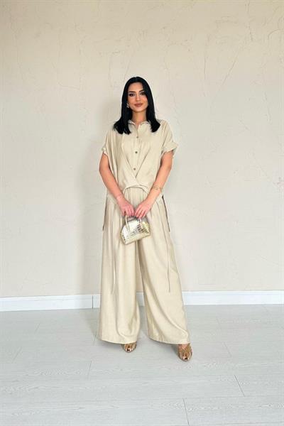 Taş Önü Pileli İkili Keten Takım