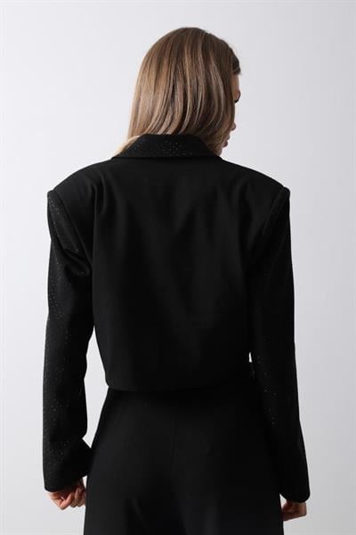 Taşlı Crop Ceket - Siyah