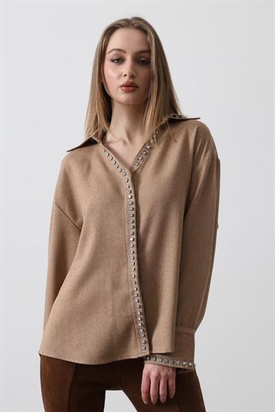 Taşlı Gömlek - Bej