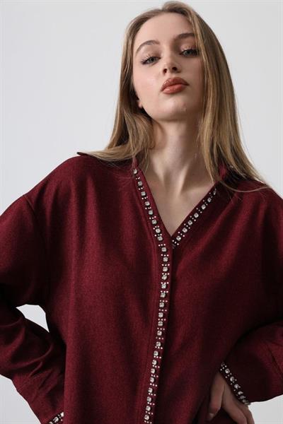 Taşlı Gömlek - Bordo