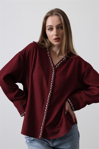 Taşlı Gömlek - Bordo