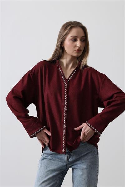 Taşlı Gömlek - Bordo
