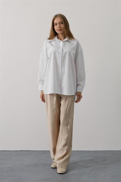 Taşlı Sivri Yaka Gömlek - Beyaz