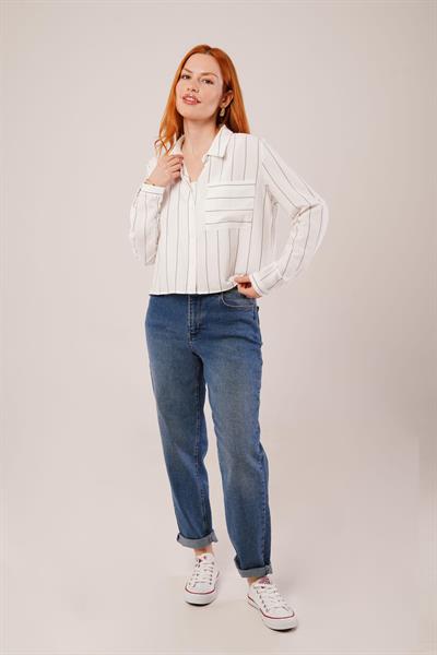 Tek Cepli Gri Çizgili Gömlek