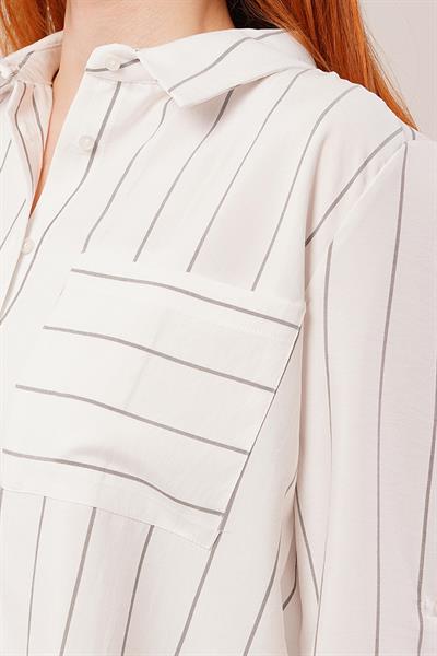 Tek Cepli Gri Çizgili Gömlek