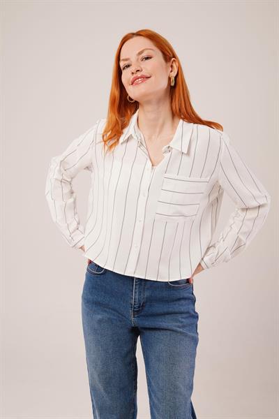 Tek Cepli Gri Çizgili Gömlek