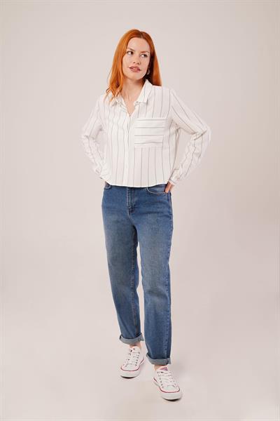 Tek Cepli Gri Çizgili Gömlek